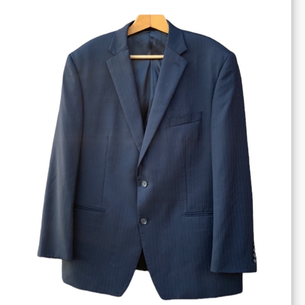Lauren Ralph Lauren Single Breasted Light Striped Navy Blazer size 46R 100% Wool